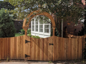 wooden arbor over gate